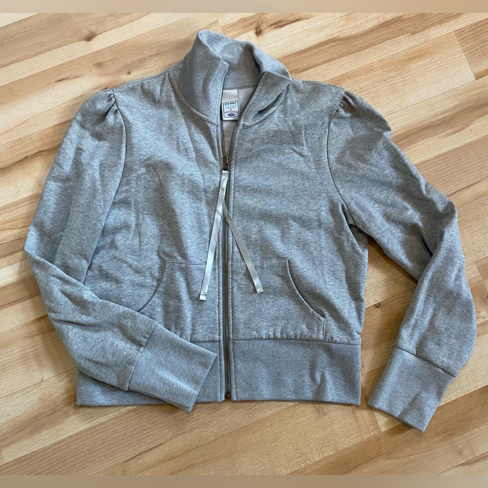 Old Navy Puffy Sleeve Glitter Zip Up Sweatshirt Sweater Sz Large